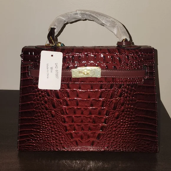 🚨💥Elegant Burgundy💥🚨 Crocodile-Embossed Fashion Handbag - Picture 3 of 6